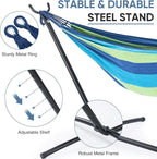DUMOS Double Hammock with Space Saving Stand, Heavy Duty Steel Frame, Portable - Image 2