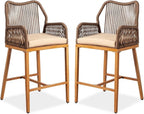 VINGLI Outdoor Counter Height Bar Stools Set of 2, Rattan Outdoor Barstools - Image 8