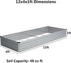 12x4x1 ft Galvanized Raised Garden Bed, Outdoor Planter Box Metal Patio Kit - Image 2