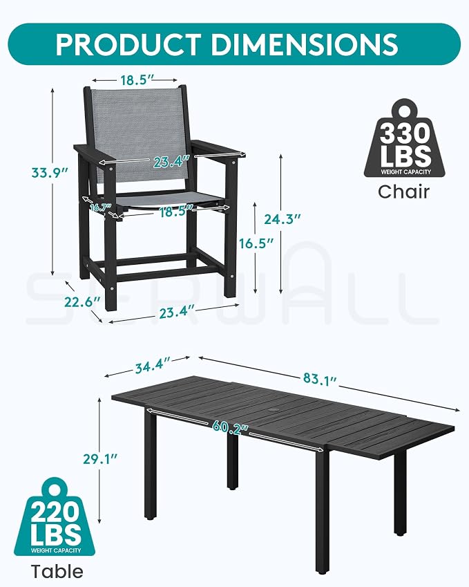 SERWALL 9-Piece Outdoor Dining Set, All Weather HDPE Patio Furniture Set - Image 2