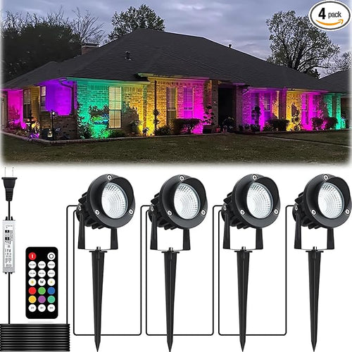 20W Outdoor RGB LED Spotlights 4 Pack, 120V 1000lm by Fulanzaren