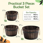 Set of 3 Wooden Flower Boxes Outdoor, Durable Acacia Wood Barrel Planters - Image 2