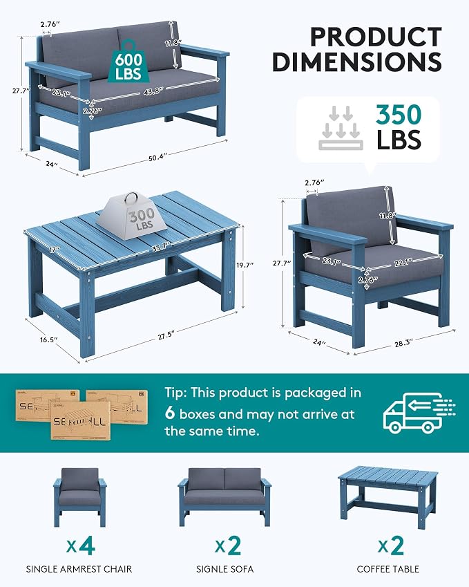 SERWALL 8 Pieces HDPE Outdoor Conversation Sofa Set - Image 2