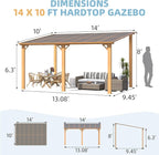 AECOJOY 14' x 10' Gazebo for Patio, Wood Grain Hard Top Lean to Gazebo Pergola - Image 7