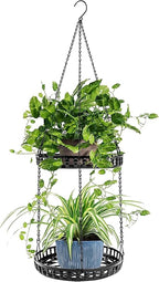Plant Hanger Indoor Outdoor, 2 Tier Hanging Planter Plant Shelf, Metal Hanging by PIKAMAO
