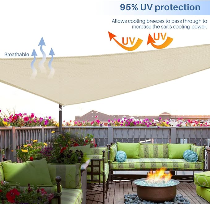 E&K Sunrise 5' x 5' x 5' Sun Shade Sail Triangle Canopy Shade Cover UV Block - Image 5