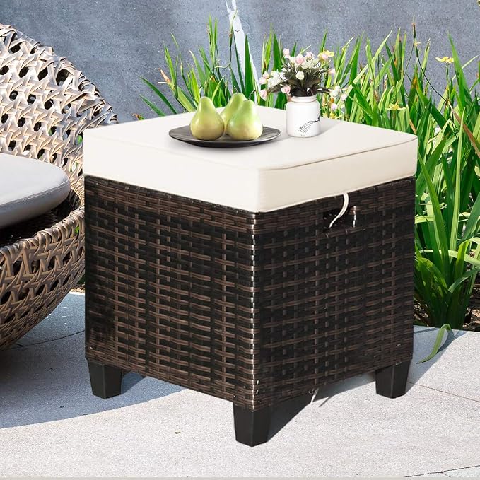 Tangkula 2 Pieces Outdoor Patio Ottoman, All Weather Rattan Wicker Ottoman Seat - Image 4