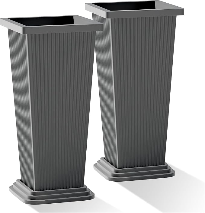 Set of 2 Tall Planters with Drainage Tray, 24 Inch Large Flower Pots by PolarcoForgeco