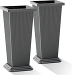 Set of 2 Tall Planters with Drainage Tray, 24 Inch Large Flower Pots by PolarcoForgeco