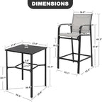 NUU GARDEN 3-Piece Outdoor Bar Set, Light Gray and Black - Image 5