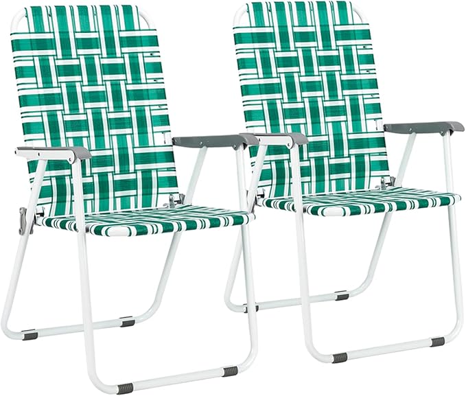 VINGLI Patio Lawn Webbed Folding Chairs Set of 2, Outdoor Beach Chair Portable by VINGLI