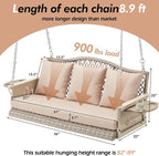 Upgraded Wicker Hanging Porch Swing Heavy Duty 900 LBS 3-Seat Outdoor Patio - Image 7