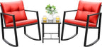 Devoko 3 Piece Rocking Bistro Set Wicker Patio Outdoor Furniture Porch Chairs by DEVOKO