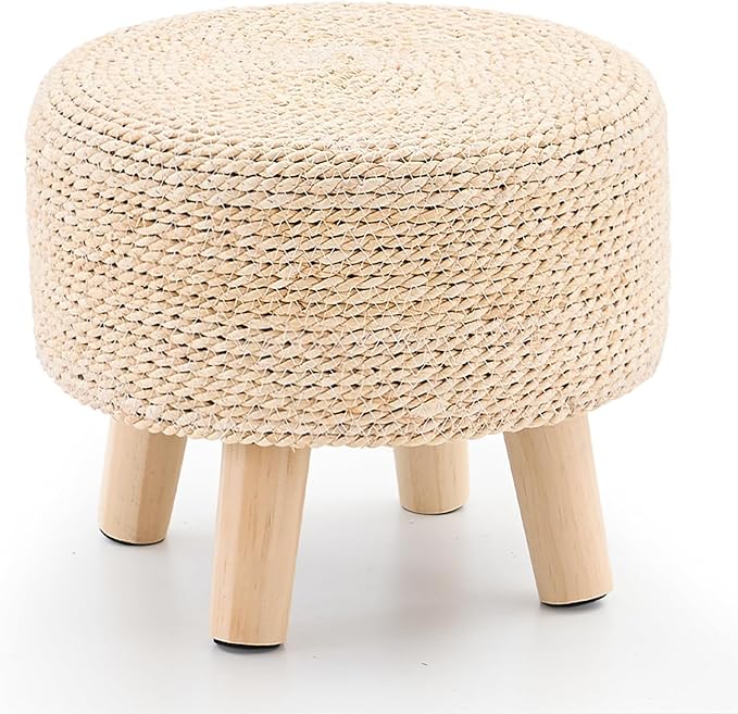 Wimarsbon Round Foot Stool Natural Seagrass Poufs Ottoman Hand Weave Footrest by Wimarsbon