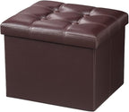 AmasSmile Storage Ottoman Folding Foot Rest Stool, Leather Footstool Bench by AmasSmile