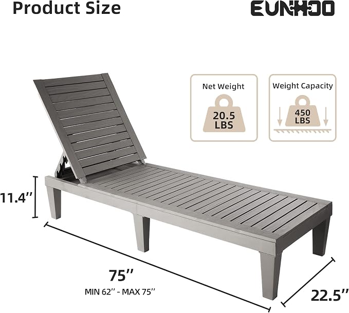 Outdoor Chaise Lounge Set of 2, Adjustable Pool Lounge Chair - Image 2