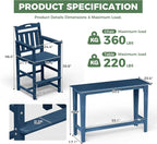 Outdoor Patio Bar Height Table and Tall Adirondack Chairs Set of 2, All-Weather - Image 3