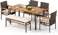 Tangkula 6 Pieces Patio Dining Table Set, Outdoor Rectangular Acacia Wood Table by TANGKULA