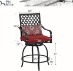 PHI VILLA Outdoor Swivel Bar Stools Set of 6, Counter Height Patio Chairs - Image 3