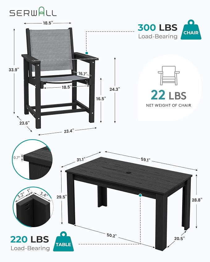 SERWALL Textilene Outdoor Dining Chair Set of 2, HDPE Frame - Image 2