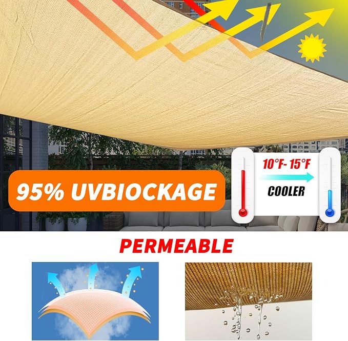 8'x8' Sun Shade Sail Curved Commercial Outdoor Shade Cover Turquoise Rectangle - Image 3