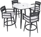 Modern 5PCS Outdoor Patio Bar Set, Rounded Square Sintered Stone Table & 4 by Unknown