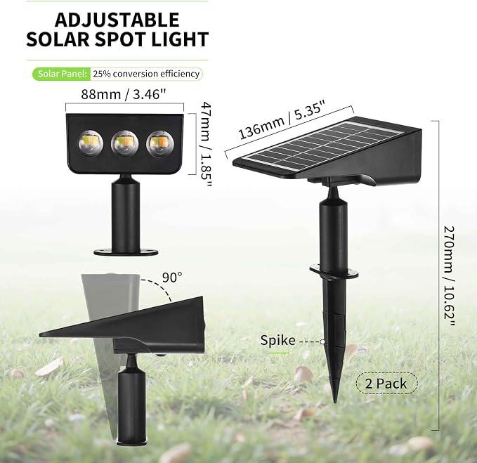 Solar Spot Lights Outdoor, 2 Pack Solar Landscape Spotlights 3 Lighting Modes - Image 2