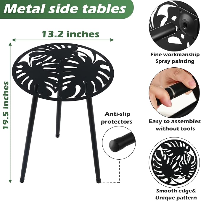 Metal Outdoor Side Tables Set of Two Small Outside Round End Table - Image 3