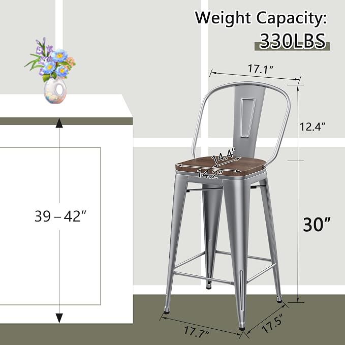 Yongqiang 30 inch Bar Stools Set of 4 Modern Farmhouse Bar Height Stools - Image 3