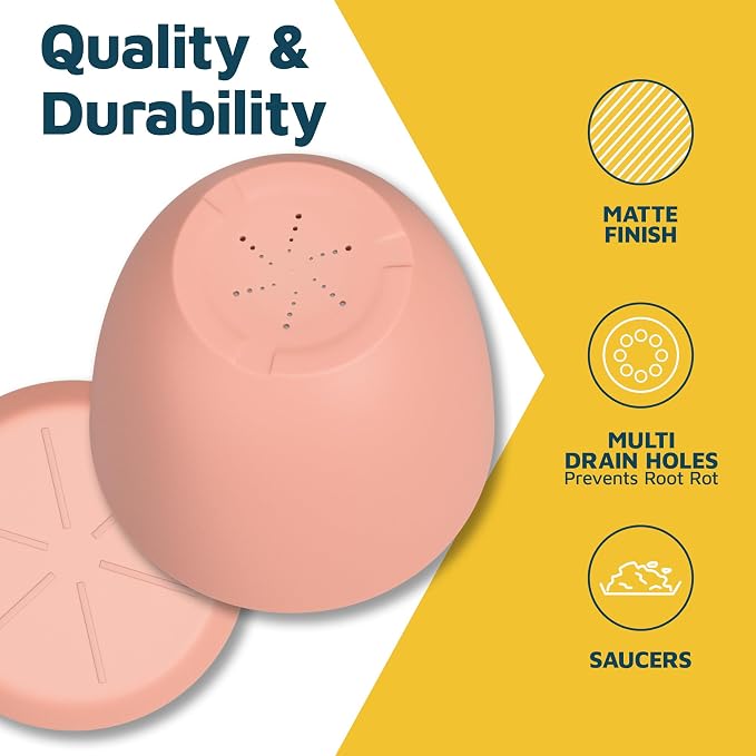 Pink Plant Pots with Drainage Holes & Saucers 3 Pack, Indoor & Outdoor - Image 7