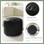 HIGOGOGO Round Stuffed Pouf Ottoman, Pu Leather Poufs - Image 7