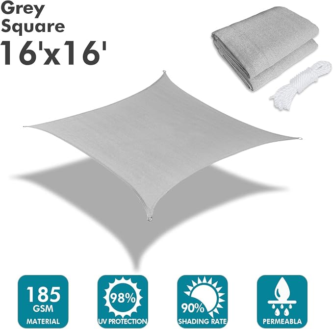 KANAGAWA Sun Shade Sail 16'x16' Gray Rectangle UV Block Canopy Cover - Image 2