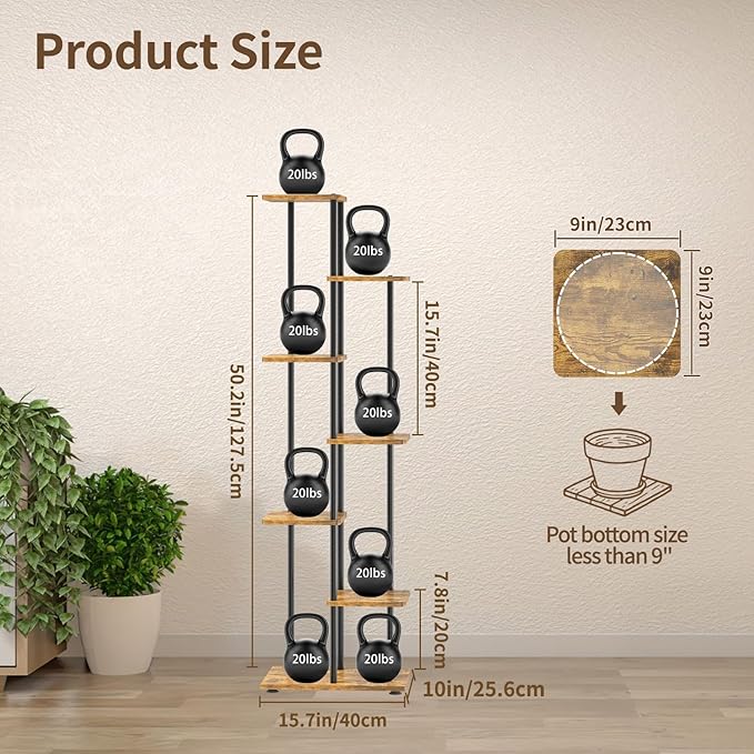 LASZOLA Black 6 Tier Wood Tall Plant Stand Indoor - Image 6