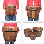 VINGLI 3 PCS Large Wooden Planter Barrel Set, 11.5"- 18" Real Wood - Image 3