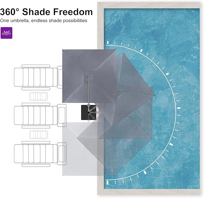 PURPLE LEAF Patio Umbrella 8' X 8' Rectangle Cantilever Umbrella Large Aluminum - Image 5
