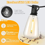 Brightever 50FT Outdoor String Lights Waterproof, 2700K Bright LED Patio Lights - Image 2
