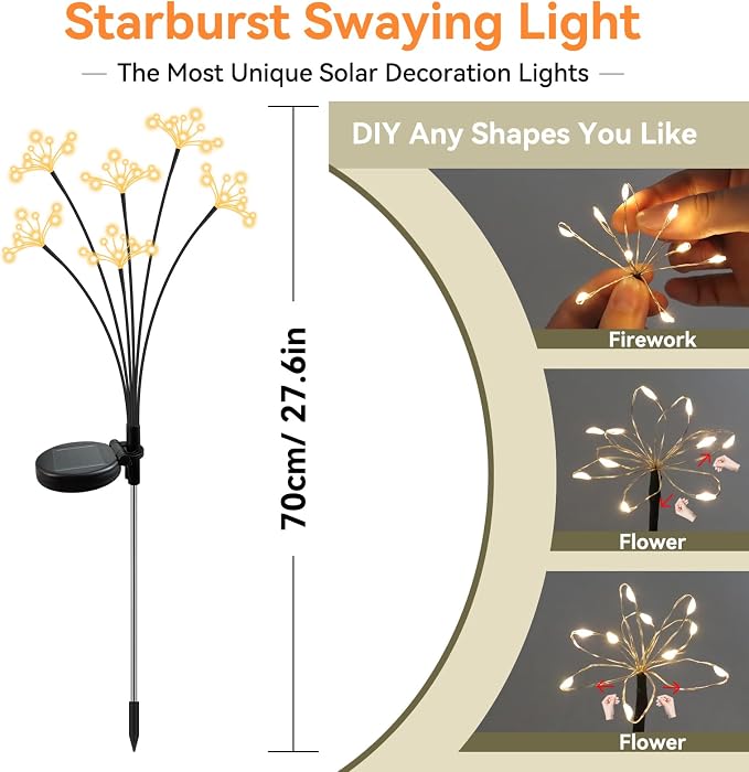 Solar Garden Lights 4 Pack Waterproof Solar Swaying Starburst Light Outdoor - Image 2
