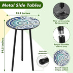 2 Packs Metal Mosaic Round Side Tables 13.4" Small Outdoor Patio Round Accent - Image 3