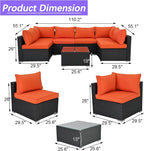 7 Piece Outdoor Patio Furniture Sets, Outdoor Wicker Conversatin Set w Glass - Image 6