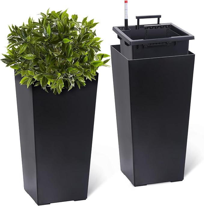GarveeLife 22.5 in Tall Planters Set of 2, Outdoor＆Indoor Black Planter Pots by GarveeLife