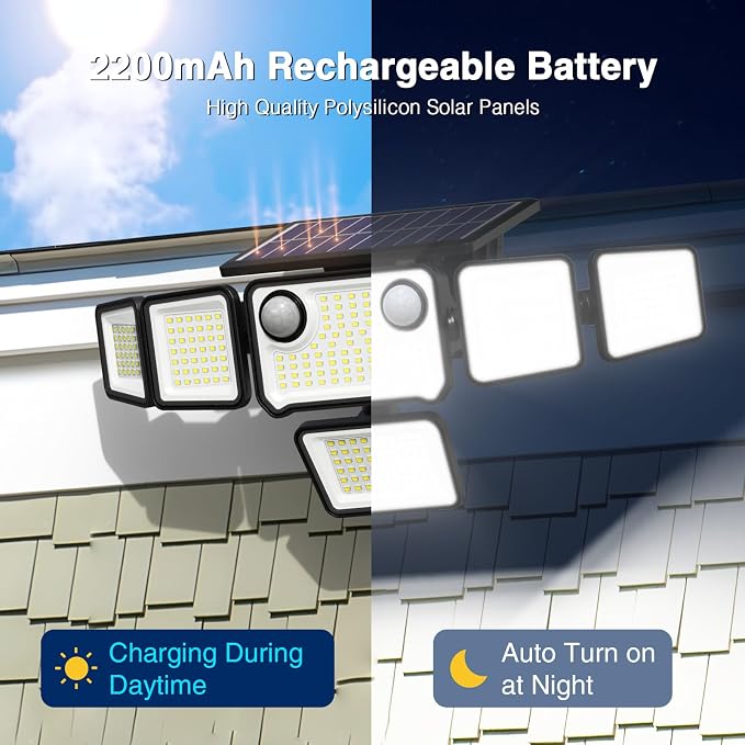 6000LM Solar Lights Outdoor Waterproof, 6 Heads Solar Flood Lights Outdoor - Image 6