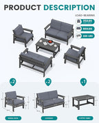 SERWALL HDPE Patio Furniture Set, 5 Piece All Weather Wood-Like Sectional - Image 2