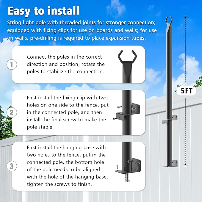 AILBTON 4 Pack 5Ft String Light Poles, Light Poles - Image 7