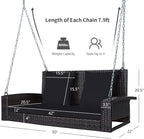 RELAX4LIFE Porch Swing 2-Seat Patio Rattan, Wicker Porch Swings Outdoor W/Two - Image 7