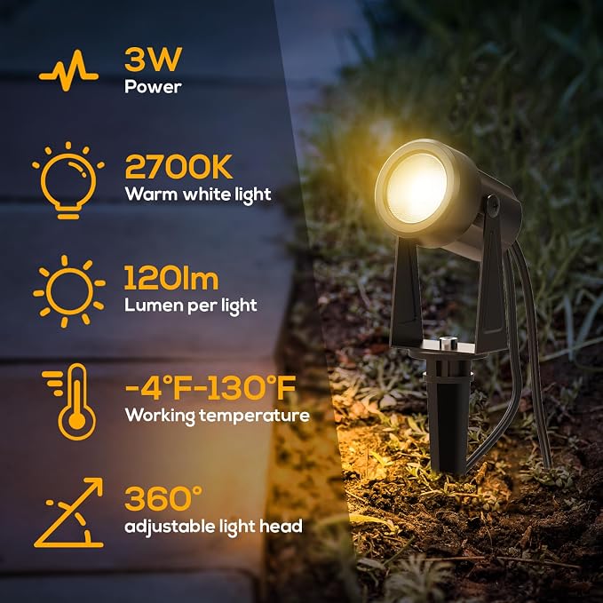Banord Outdoor Landscape Lighting, 6 Pack Outdoor Spot Lights, Low Voltage LED - Image 4