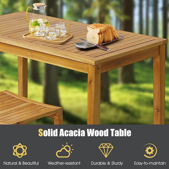 Tangkula 7 Piece Outdoor Acacia Wood Bar Table Set, Space-Saving Patio Dining - Image 6