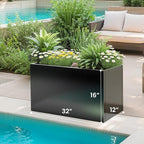 Galvanized Steel Planter Black Metal Outdoor Planter Powder Coated 32" x 12" x - Image 5