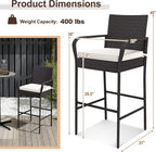 COSTWAY Wicker Bar Stools Set of 4, Patio Bar Height Chairs - Image 3