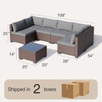 7 Pieces Outdoor Patio Furniture Set, PE Rattan Outdoor Wicker Sectional - Image 2