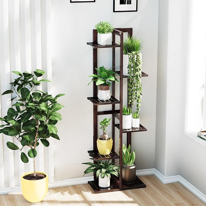 DolceLuna Plant Stand Indoor 6 Tier, Bamboo Plant Shelf Corner Display Rack - Image 2